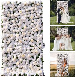 2291 $240  Artificial Flower Wall Panels, 3D Silk Rose White Floral Backdrop for Wedding, Baby Show, Party and Home Decor, Quick Assembly/Storage, Bot
