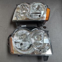 Pair Headlights Headlamps Assembly 2005-2007 Jeep Grand Cherokee LH RH Side