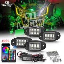 4 Pods RGB LED Rock Lights Underglow with Bluetooth APP Control For UTV ATV RZR
