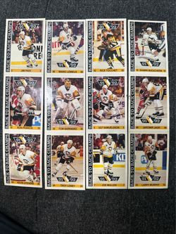Vintage Topps 1992 Pittsburgh Penguins Foodland Sticker Strip NHL Weeks #1,2,3,4