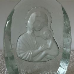 Recycled Glass Prism Vintage Madonna Paperweight
