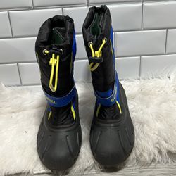 Youth SOREL Flurry Insulated Winter Snow Boots Blue Black Yellow US Size 5