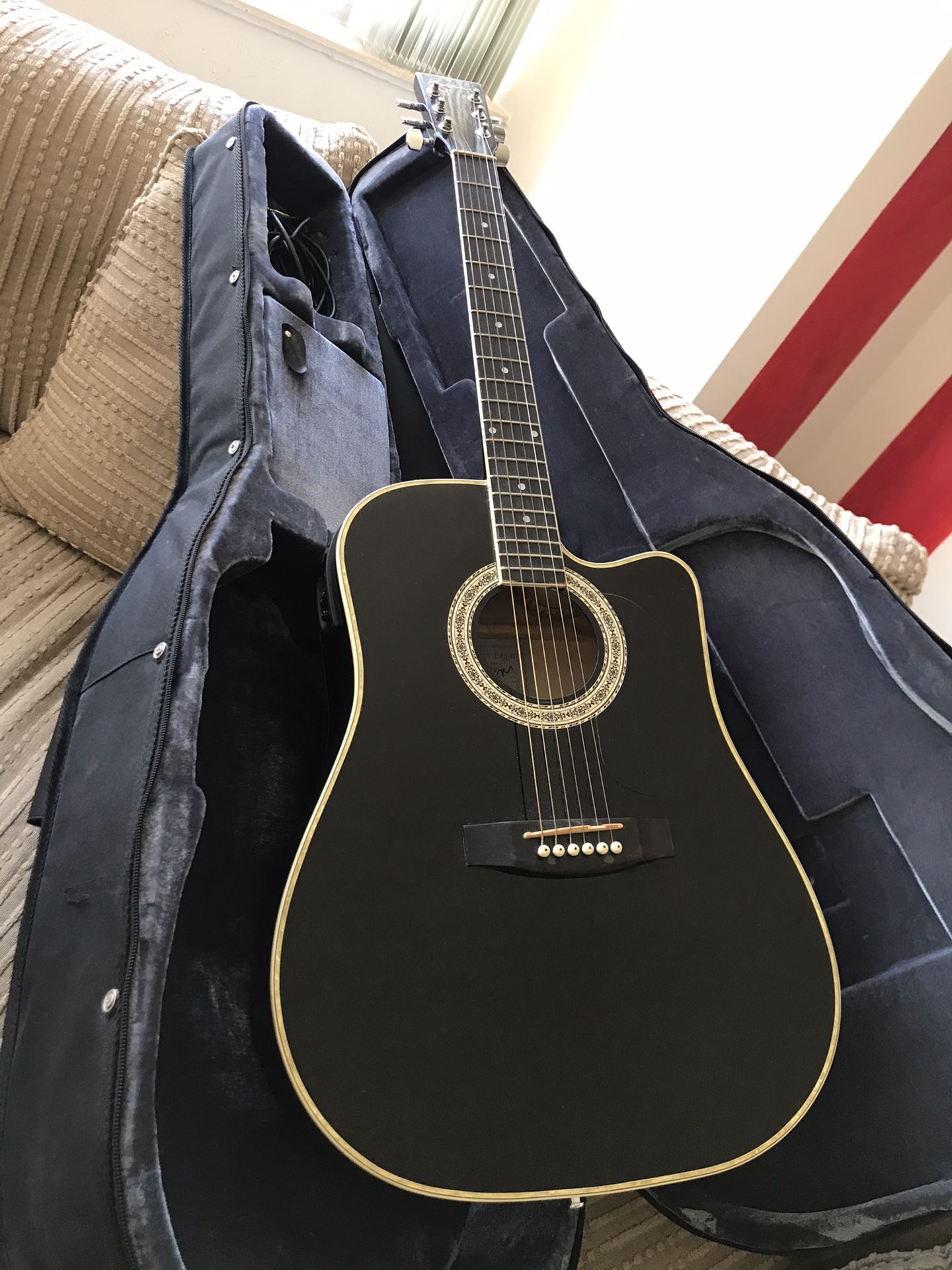 Esteban Acoustic / Electric Guitar W/ Case + G-10 Esteban Portable Amp.
