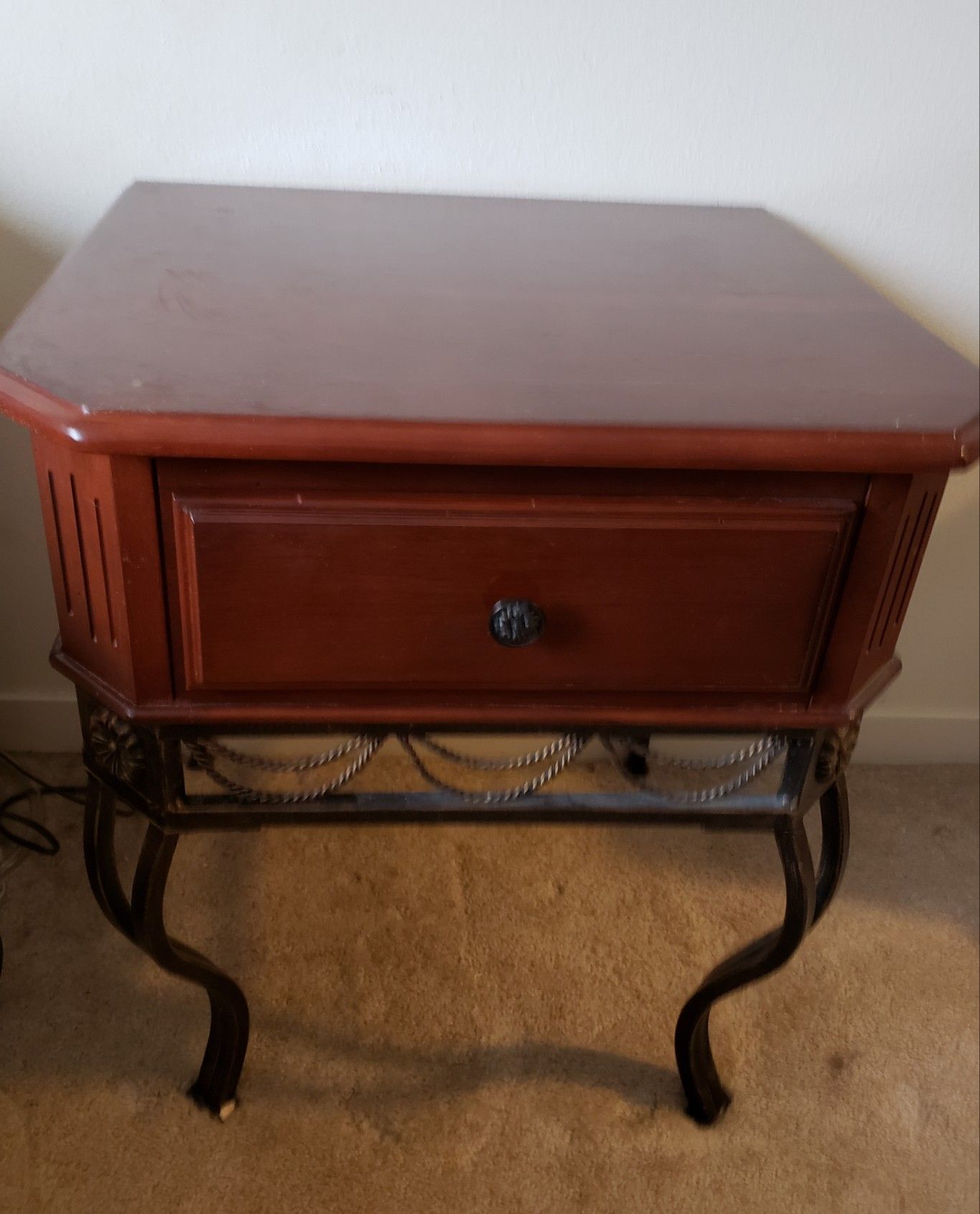 Cherry Cast Iron End Table