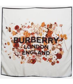 Burberry White Floral Print Silk Scarf