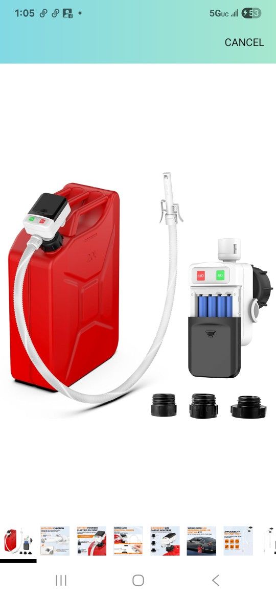 Fuel Transfer Pump with Auto Stop Sensor Overfill Protection, 3.2 GPM Portable Automatic Fuel Transfer Pump Kit with 4 Tank Adapter, Portable Gas Pump