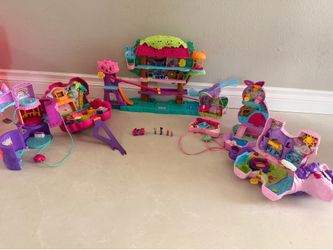 Large Polly Pocket Lot With Playsets Figures Animals & Accessories