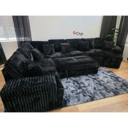 RIGHT HAND FACING Cuddler Corduroy Fabric Upholstered HALF U-Shaped Sectional Sofa with Pull Out Bed and Armrest Storage w/ Cup Holder + USB and 6 Thr