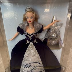 2000 Millennium Princess BARBIE Doll & Matching McDonalds Happy Meal Toy Navy & Silver Sparkle Dress Special Millennium Edition Mattel, NEW #24154 