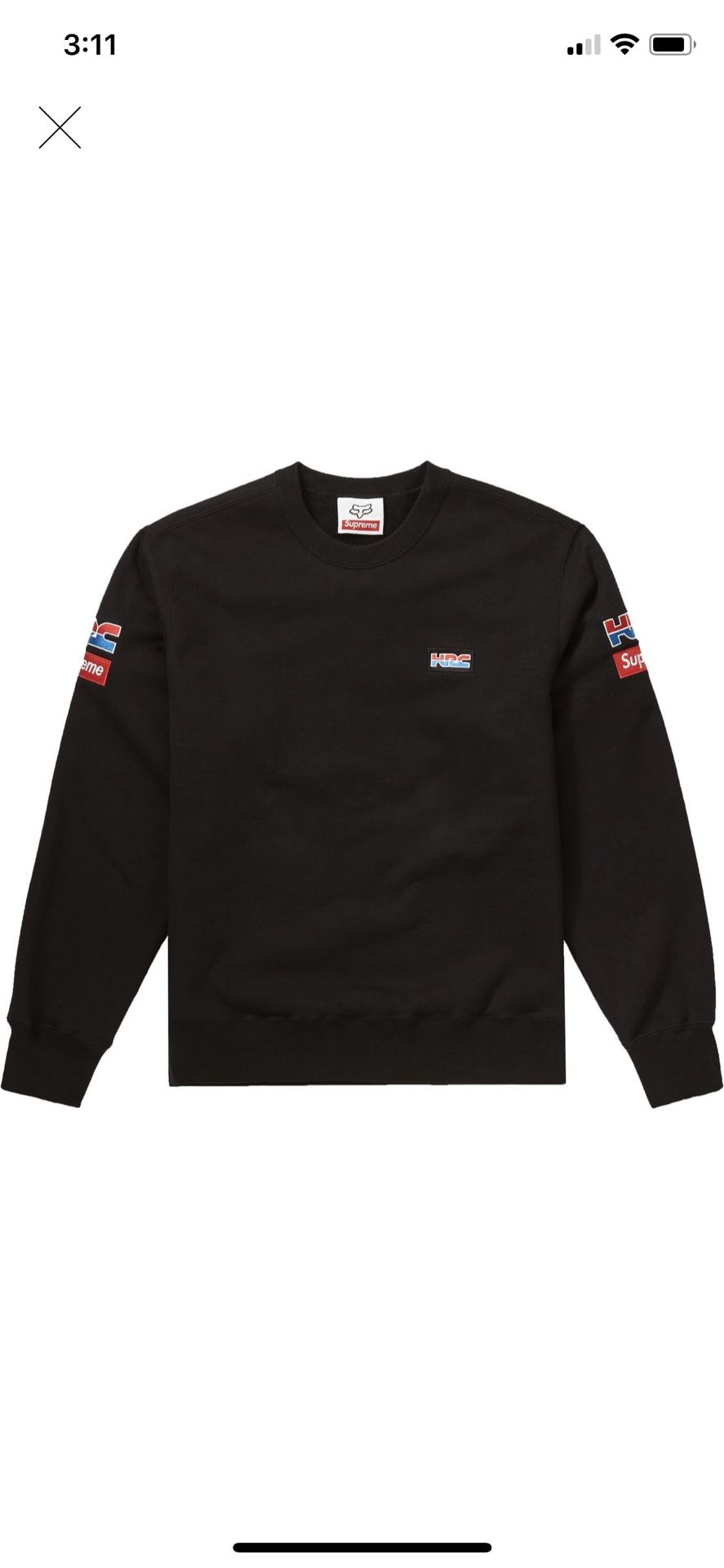 Supreme Honda Fox Racing Black Crewneck in XL