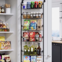 1Easylife 6-Tier Over Door Pantry Organizer Heavy-Duty Metal 6 Baskets Black