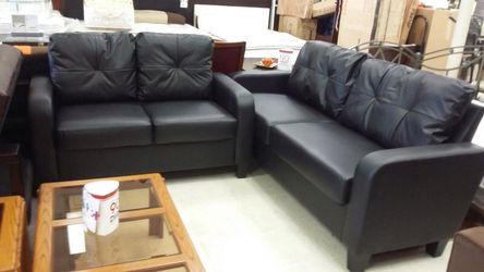 BONDED LEATHER SOFA AND LOVE SEAT BLACK