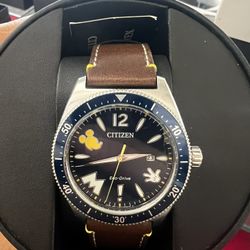Citizen Eco-Drive Mickey Mouse Men’s Solar Watch AW1599-00W 43mm Blue Dial Brown Leather NWT