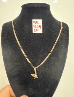14K Solid Gold Chain and Pendant For Wedding 10.5Gr 24 Inches Long