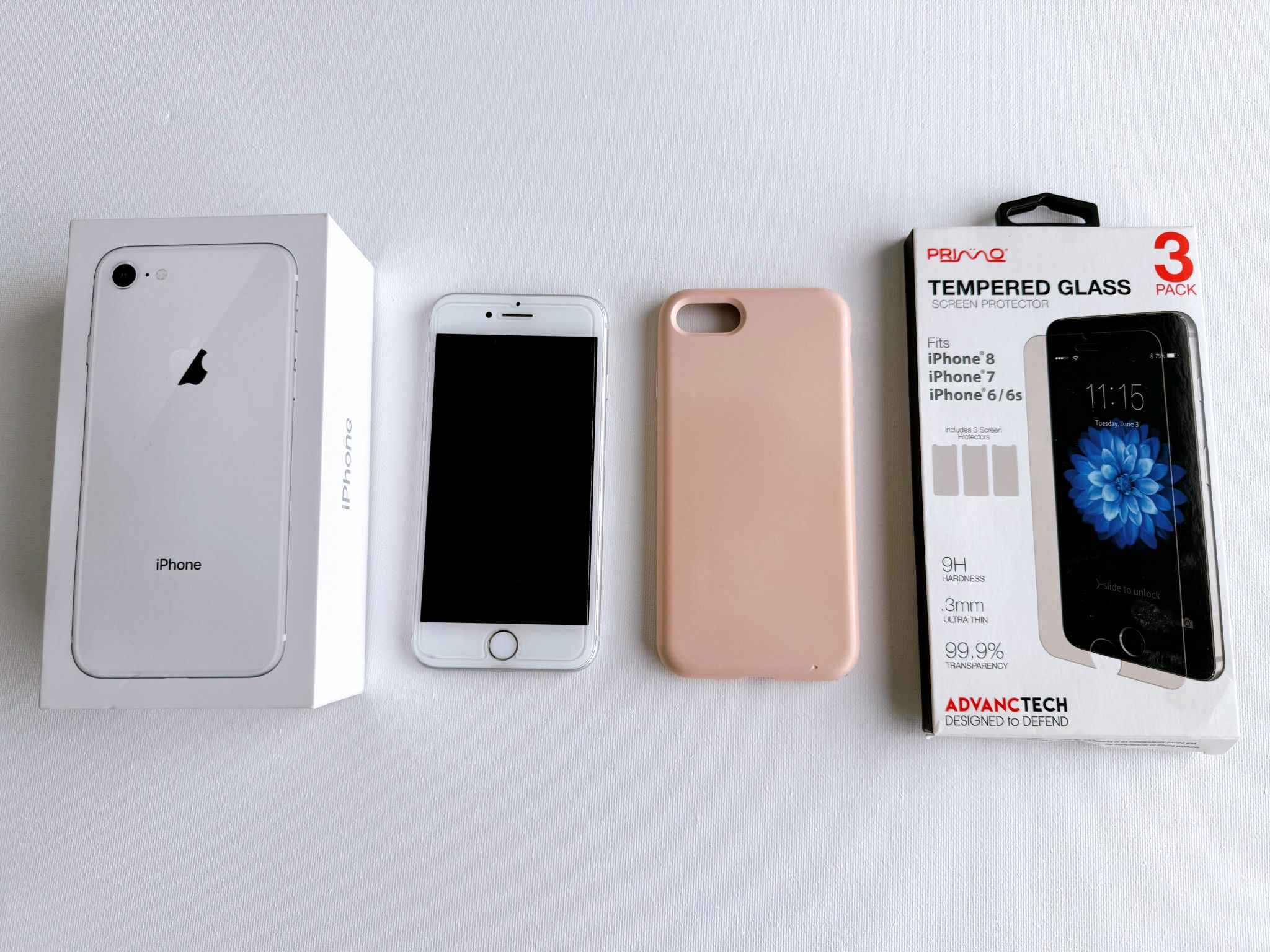 iPhone 8 -64GB, Box, Phone Case, Screen Protector 