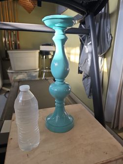 Cute Tall Teal Pillar Candle Holder