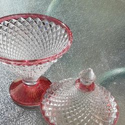 English Hobnail Covered Ruby Flash Lid and Foot Candy Dish.  