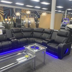 Leather sectional LED light speaker massage