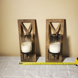 Wood Wall Sconce Candle Holders 