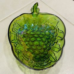 Stunning Green Iridescent Carnival Glass By Indiana Glass 