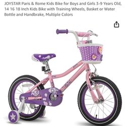 JOYSTAR Paris & Rome Kids Bike for  Girls 3-9 Years Old, 14 16 18 Inch Kids Bike with Training Wheels, Basket or Water Bottle and Handbrake, M