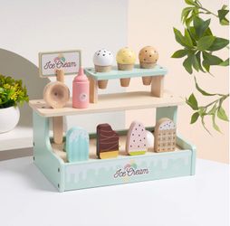 Wooden Ice Cream Shop Play Set for Kids with Popsicles & Accessories