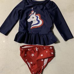 Cat & Jack toddler girls size 2T unicorn long sleeve rash guard two piece swimsuit