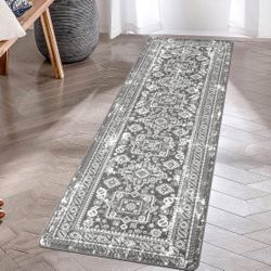 Hallway Runner Rug 2x6, Non-Slip Non-Shedding Distressed Vintage Faux Wool Soft Fuzzy Rug