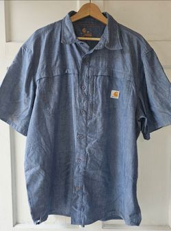 Carhartt Mens 2XL Force Relaxed Fit Short Sleeve Denim Chambray Button-Up Shirt
Pre-owned 
Work shirt
Some distressed on the left bottom 
Pls see all 