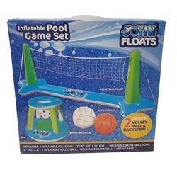 Inflatable Pool Float Set Volleyball Net & Basketball Hoops; d