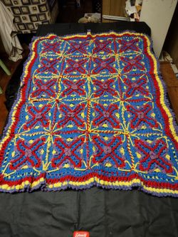 Far Out 80's Style Psychedelic Blanket, Handmade.  Crocheted 
