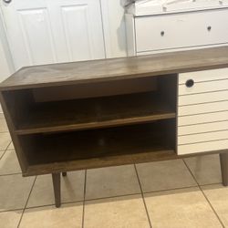 Mid Century Modern TV Stand Media Console Wood White