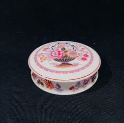 Vintage Limoges France Porcelain Round Trinket Box 5” .Porcelain piece featuring a clear Limoges France