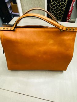 C & C California leather Brown  Top Handle Bag, Zip , Lock, Gold Hardware,