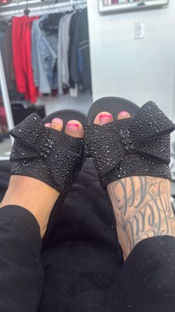 Sparkly black INC slides