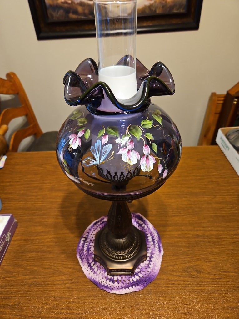 Fenton Fushia Hand Painted Purple Lamp
