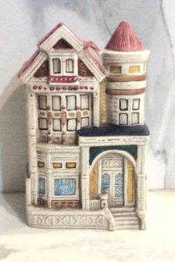 Vintage Takahashi Japan San Francisco Victorian House Wall Pocket Planter