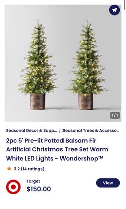 Wondershop 2pc 5' Pre-lit Potted Balsam Fir Artificial Christmas Tree Set (5 Bx Available/2 Trees Bx