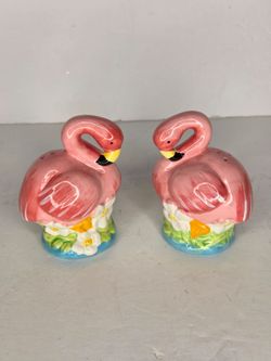 Pink Flamingo Ceramic Salt And Pepper Shakers Tropical Beach Summer