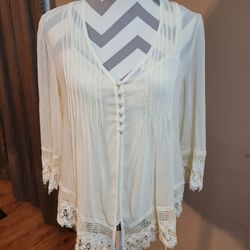 Adiva Cream Lace Button-Front Blouse