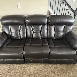 Dark Brown 2PC Couch Set  Reclining With Levers
