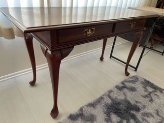 Solid neutral oak table/desk with 2 drawers