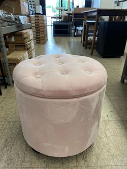 SONGMICS Makeup Stool Round Storage Pouf Padded Footrest Removable Lid - Pink