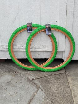 NEW Bicycle Bmx Tires 20x1.75 Green Gumwall