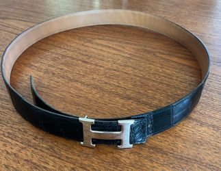 Vintage Hermès Constance H Belt 100cm 32mm Black Crocodile Leather Palladium Plated Brass Buckle Gender-Neutral / Unisex