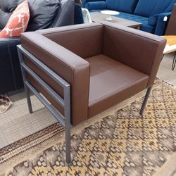 Wide Gun Metal Frame Brown Armchair