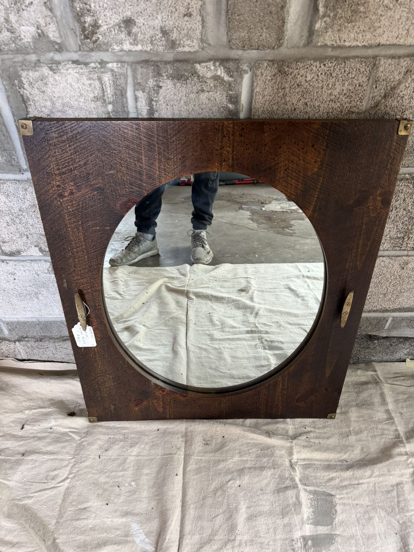 Mid-Century Modern walnut slab framed mirror.