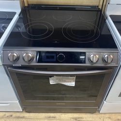 Samsung 30inch Glass Electric Range with Air Fryer Convection Oven in Tuscan Stainless Steel