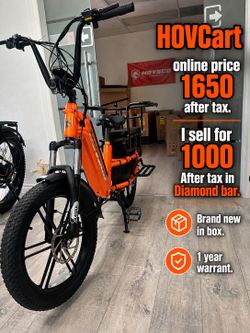 Family cargo ebike gray and orange available - eletric bike for grocery, family, kid, and pet