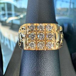 Jewelry 14k solid yellow gold 0.75CTW natural diamond nugget fashion ring sz 9